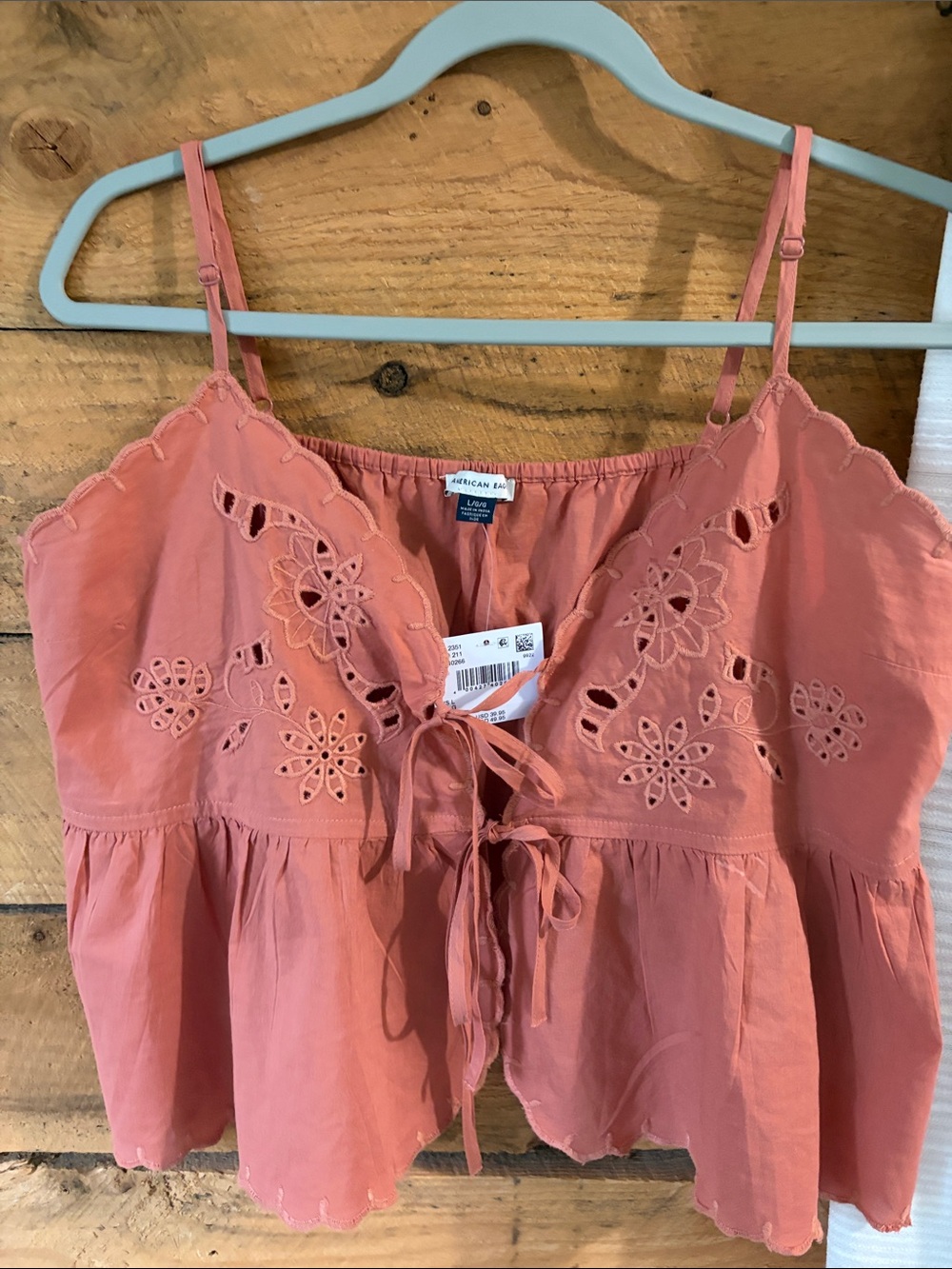 American Rag Coral Eyelet Tie-Front Camisole